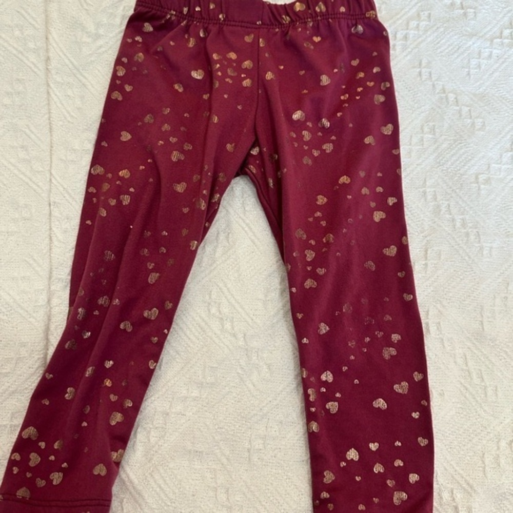 Kids Maroon Heart Print Leggings